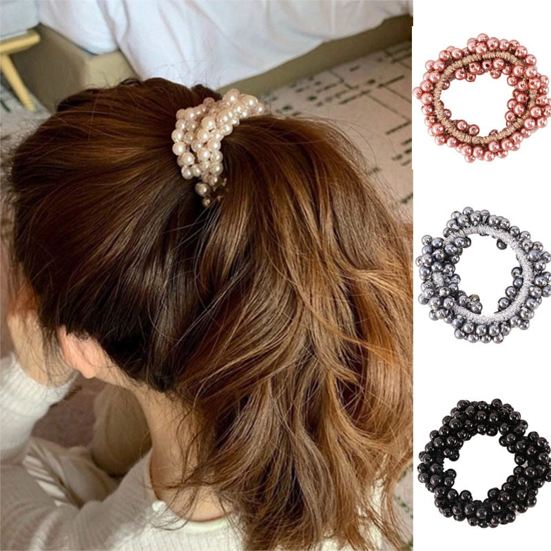 New Woman Elegant Pearl Hair Ties Korean Hairband Scrunchies Girls Ponytail Holders Rubber Hair Accessories Elastic Hair Band