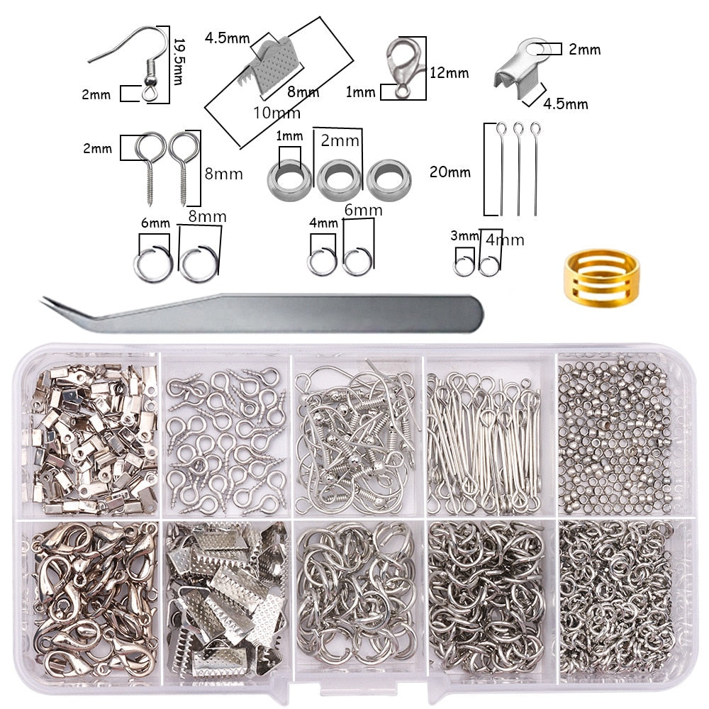 Jewelry Accessories Making Kit for Earring Hook Lobster Clasp Open Jump Ring Jewelry Supplies Making Connector Set for Beads