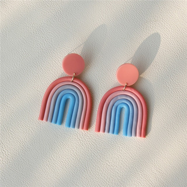 AOMU 1Pair 2022 Korea New Spring Autumn Candy Color Gradient Ceramic Clay Long Dangle Drop Earrings for Women Jewelry Gifts