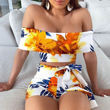 Load image into Gallery viewer, funninessgames  Floral Two Piece Shorts Suit Women Sexy Top Summer Suit White Shorts Women Suit