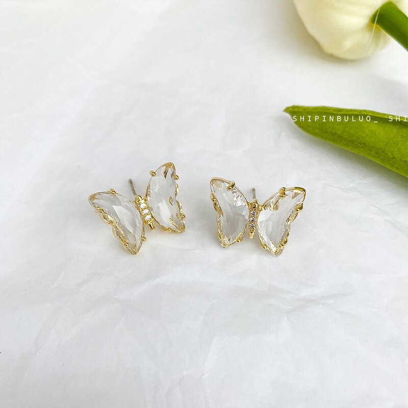 New Fashion Cute Transparent Crystal Butterfly Stud Earrings for Women Temperament Fake Cartilage Earring Jewelry Piercing Gifts