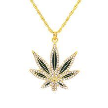 Load image into Gallery viewer, Rhinestone Weed Pendant Necklace Men Maple Leaf Hemp Necklaces Punk Hiphop Gold Color Chains For Boys Male Necklaces Steampunk