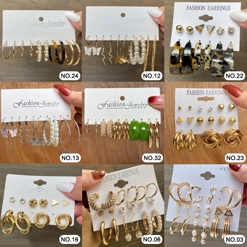 17KM Fashion Pearl Hoop Earrings Set For Women Geometirc Gold Metal Circle Hoop Earrings Brincos 2022 Trend Jewelry Gift
