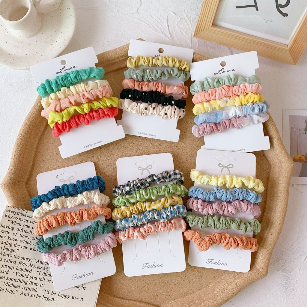 6pcs 5pcs Ins Hot Scrunchies Hair Ring Tie Rope Satin Candy Color Ponytail Holders Hairbands Korean Lady Grils Hair Accessories