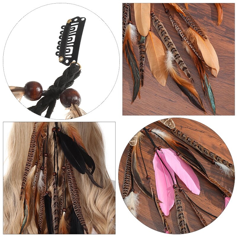 Haimeikang Bohemian Feather Hairpin Hairband Colored Feathers Tribal Festival Girls Hair Accessories Decoration Bird Hair Piece