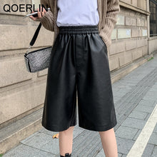 Load image into Gallery viewer, Graduation Gifts S-3XL Autumn PU Leather Shorts Women&#39;s Casual High Waist Wide Leg Half Trousers Korean Outerwear Loose Straight Shorts