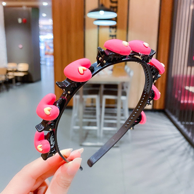 2022 Cute Flower Bangs Fixed Braided Hairbands Clips For Girls Kids Sweet Hair Ornament Headband Fashion Hair Accessories Dress