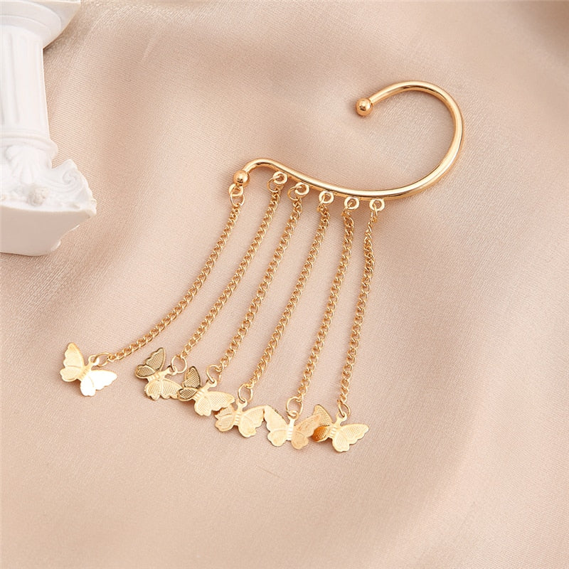 Silver Plated Metal Butterfly Ear Clips Without Piercing For Women Sparkling Zircon Ear Cuff Clip Earrings Wedding Jewelry