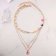 Load image into Gallery viewer, Pink Gummy Bear Flower Beaded Necklace For Women Evil Eye Asymmetric Pearl Choker Boho Multilayer Necklaces Y2K Party Jewelry
