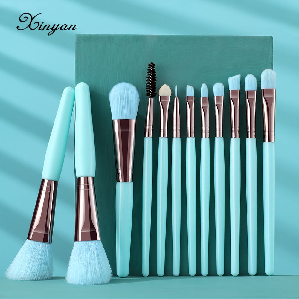 XINYAN Blue Makeup Brushes Set Eyeliner Eyelash Solid Eye Shadow Cosmetic Blending Beauty Tool Kit Maquiagem