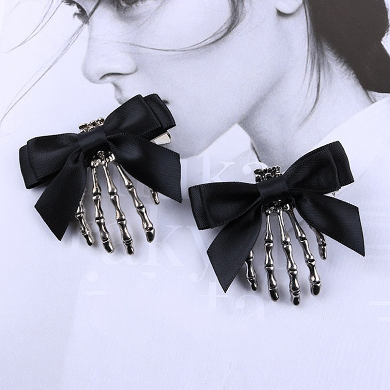Halloween Bow Skull Clip Skeleton Ghost Hand Bone Hairpin Vintage Punk Gothic Personality Women Girls Hairclips Hair Accessories