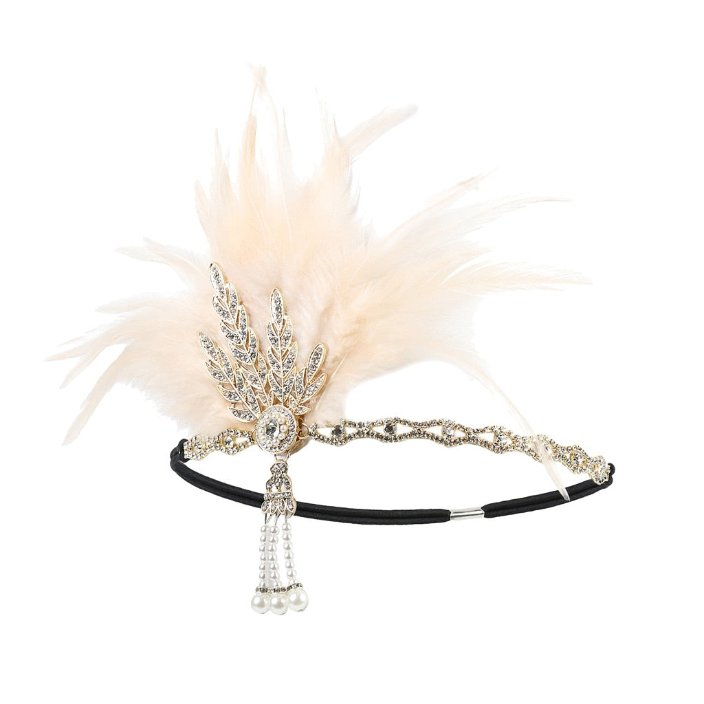Women Headpiece Feather Flapper Headband Shiny Great Gatsby Headdress headpiece Vintage Prom Fashion Getsbi Hair Accessories
