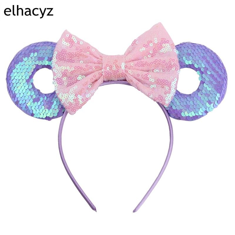 2022 Macaron Sequins Summer Mouse Ears Hairband Women Girls Hair Bows Donuts Ears Headband Kids Birthday Party Hair Accessories