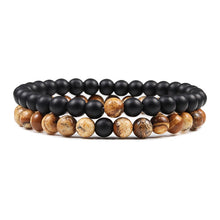 Load image into Gallery viewer, Set Bracelet Couples Distance Black White Natural Lava Stone Tiger Eye Beaded Yoga Bracelets for Men Women Elastic Rope Jewelry