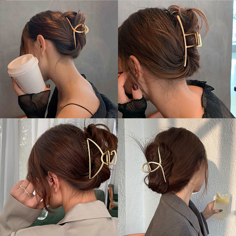 2022 New Women Elegant Gold Silver Hollow Geometric Metal Hair Claw Vintage Hair Clips Headband Hairpin Fashion Hair Accessories
