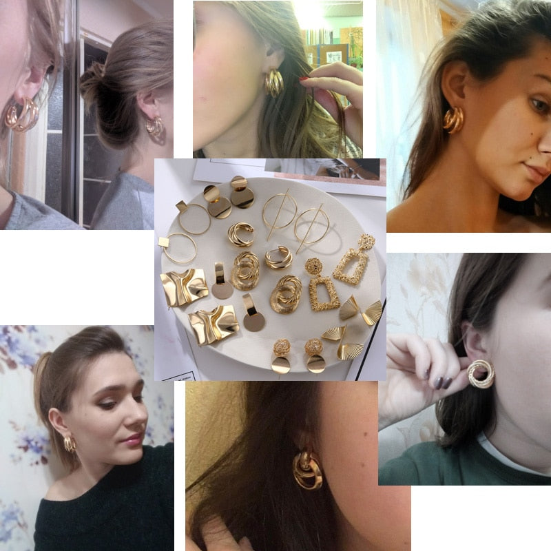 FNIO Fashion Vintage Earrings For Women Big Geometric Statement Gold Metal Drop Earrings 2022 Trendy Earings Jewelry Accessories