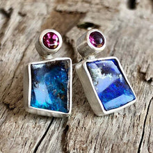 Load image into Gallery viewer, New Long Teardrop Dark Blue Stone Earrings Fantasy Jewelry Fire Opal Purple Red Beads Metal Leaf Scepter Earrings