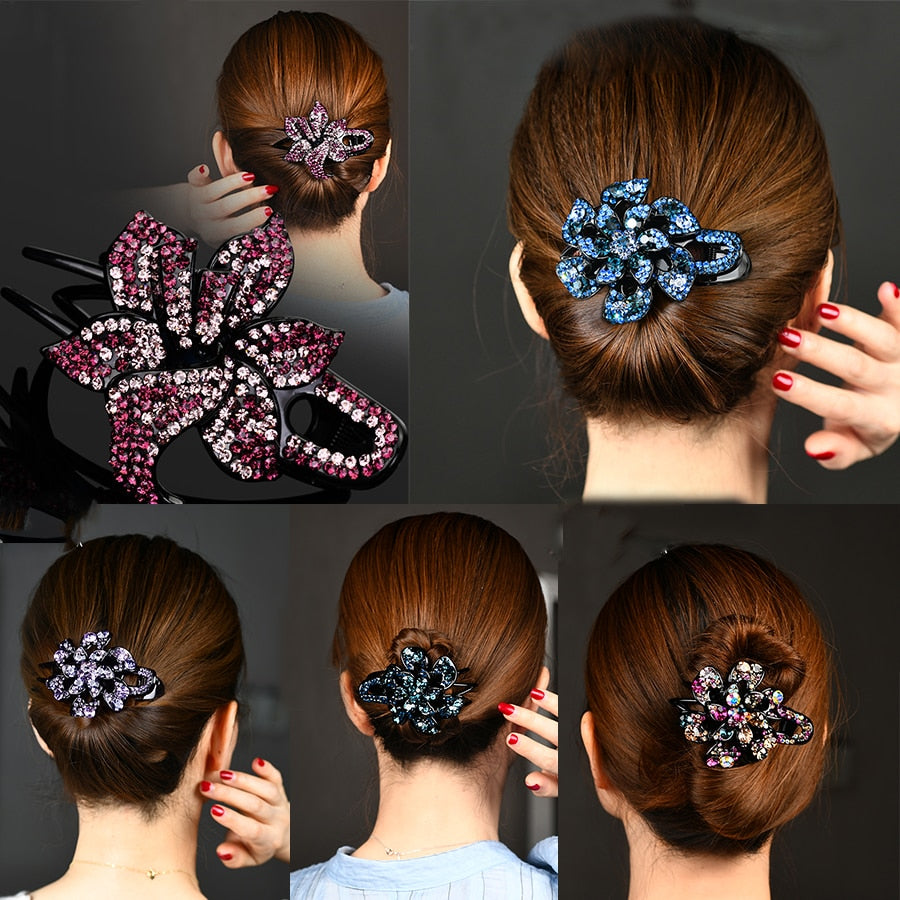 Haimeikang Female Colorful Flower Hollow Heart Hair Clip Barrette Hair Accessories Women Fashion Rhinestone Hairpin Headwear