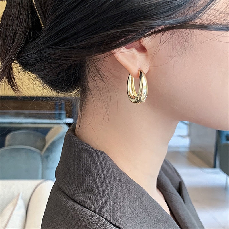 2022 New Classic Copper Alloy Smooth Metal Hoop Earrings For Woman Fashion Korean Jewelry Temperament Girl&#39;s Daily Wear earrings