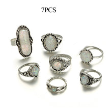 Load image into Gallery viewer, Tocona Vintage Antique Silver Color Rings Sets Colorful Opal Crystal Stone Carve for Women Men Bohemian Jewelry Anillos 6421