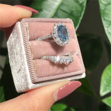 Load image into Gallery viewer, 2pcs/set Fashion Oval Cut Natural Blue Crystal Engagement Rings Set Women Wedding Band Party Jewelry Ring Anniversary Gift