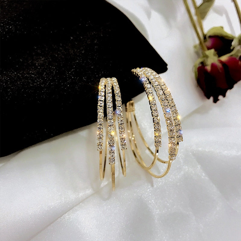 Exaggerated Rhinestone Shiny Circle Hoop Earrings Large Round Earrings for Women 2021 Brincos Fashion Jewelry Accessories