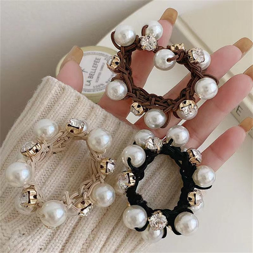 Elegant Pearl Hair Rope Bracelet Dual-Use Hair Ring Ball Head Tie Ponytail Rubber Band Female Ornament Accessories Present