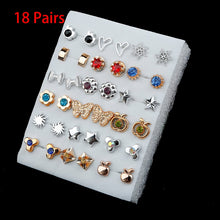 Load image into Gallery viewer, 36/18/12Pairs Earrings Mixed Styles Rhinestone Sun Flower Geometric Animal Plastic Stud Earrings Set For Women Girls Jewelry