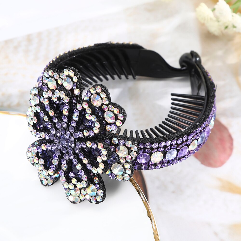 AWAYTR Rhinestone Flower Ball Head Hairpin Female Ponytail Duckbill Crystal Flowers Clip For Women Fashion Hair Clip Accessories