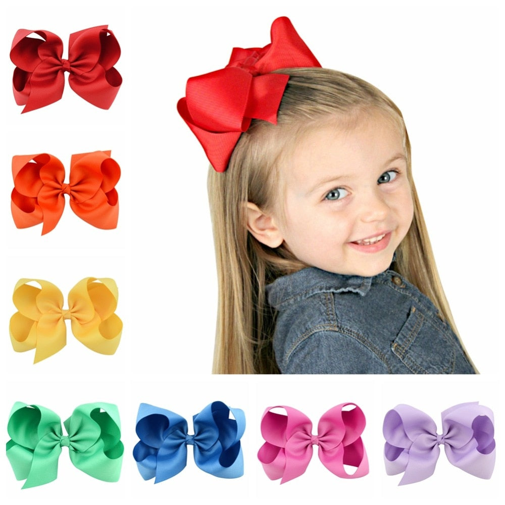 6 Inch Big Grosgrain Ribbon Solid Hair Bows With Clips Girls Kids Hair Clips Headwear Boutique Hair Accessories