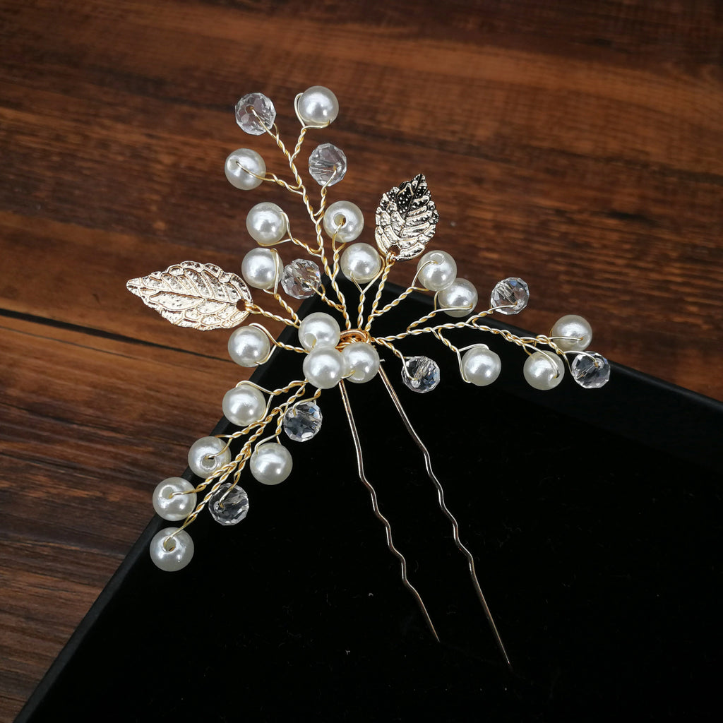 Women U-shaped Pin Metal Barrette Clip Hairpins Simulated Pearl Bridal Tiara Hair Accessories Wedding Hairstyle Design Tools