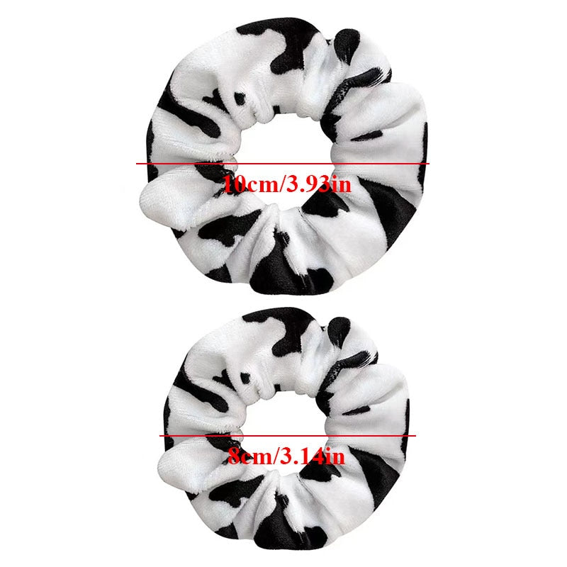 Cow Pattern Print Scrunchies Cute Sweet Elastic Hair Bands Black White Hair Ties Rope Ponytail Holder Women Hair Accessories