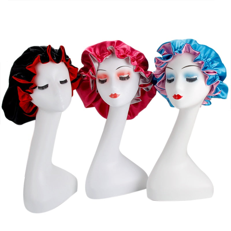 New Large Reversible Wigs Bonnet Women 2 Layer Satin Silk Sleeping Bonnets Women&#39;s Hair Accessories