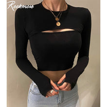Load image into Gallery viewer, Graduation Gifts Sexy Hollow Out T Shirt and Cami Crop Top Womens Harajuku Long Sleeve Streetwear Basic Women Tight Tees 2 Piece Suit