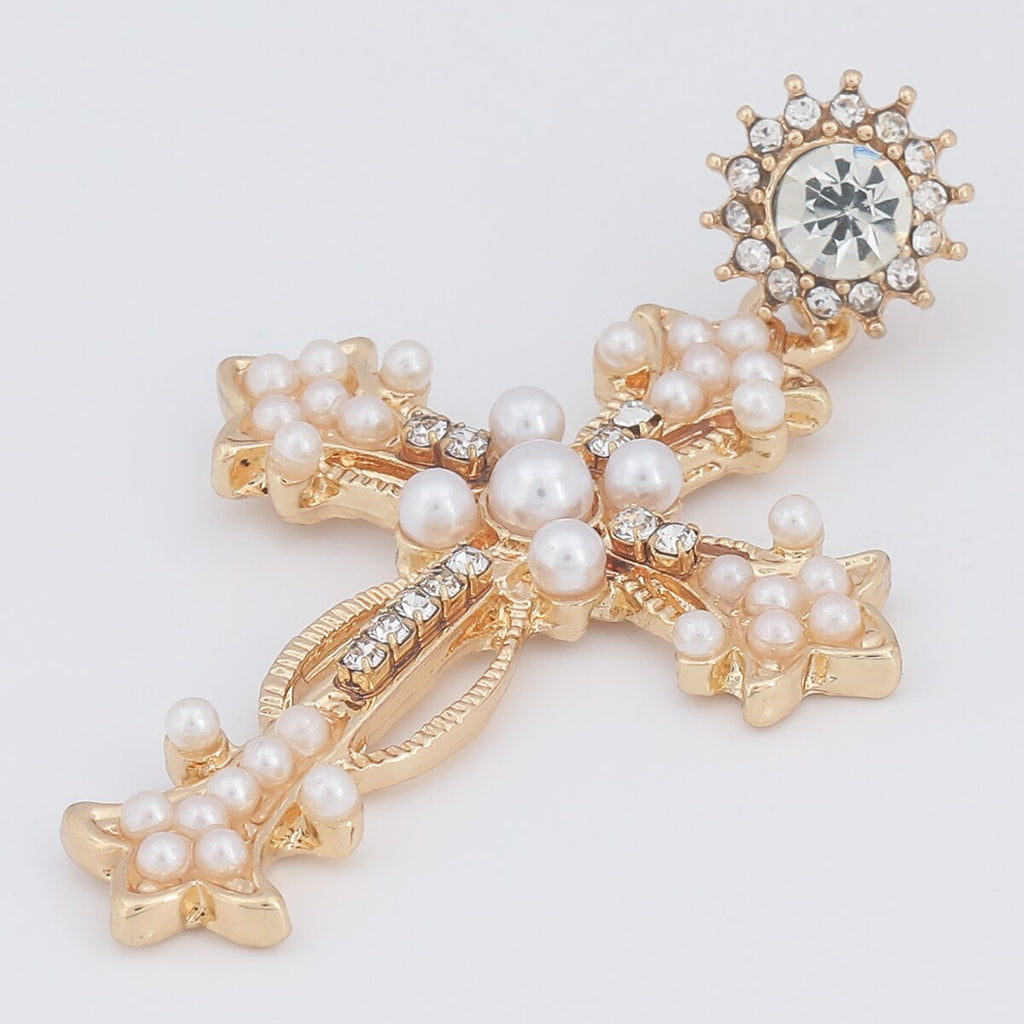 Pauli Manfi 2022 Fashion Creative Metal Imitation Pearl Cross Earrings Women&#39;s Popular Classic Drop Earrings Jewelry Accessories