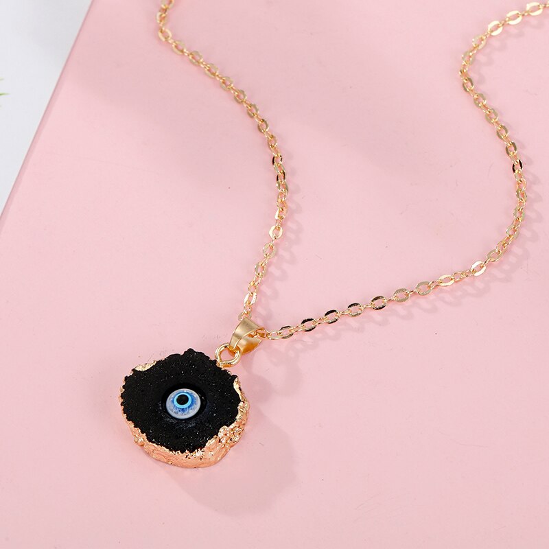 Simple Evil Eye Thin Pendant Women Jewelry Necklace Turkish Lucky Fashion Gold Color Choker Chain Round Heart Female Friend Gift