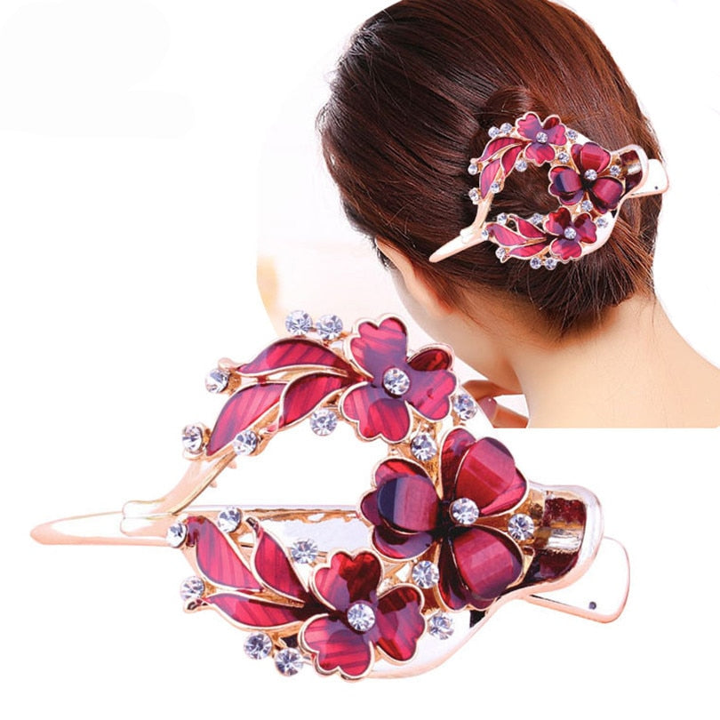 Haimeikang Female Colorful Flower Hollow Heart Hair Clip Barrette Hair Accessories Women Fashion Rhinestone Hairpin Headwear
