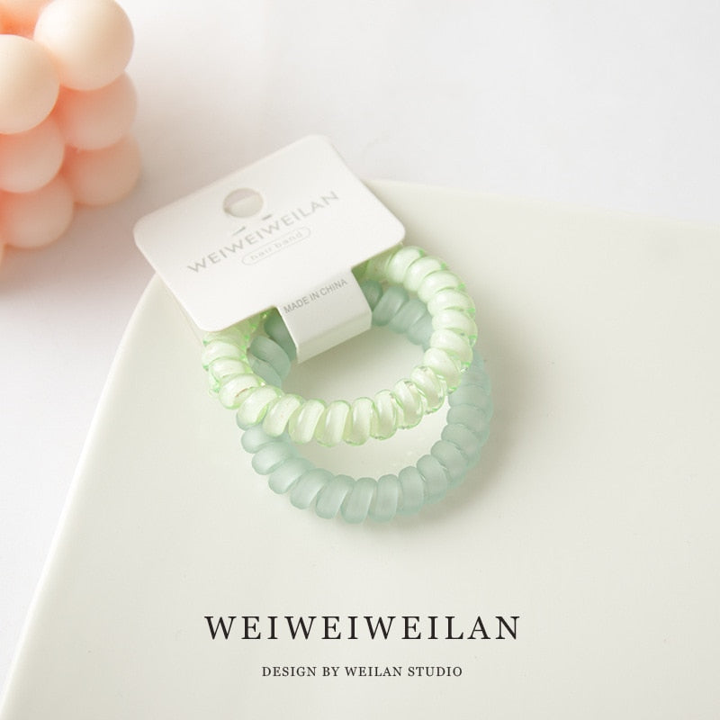 2 piece cards of super sweet candy color transparent frosted phone line hair ring simple and seamless bracelet hair accessory