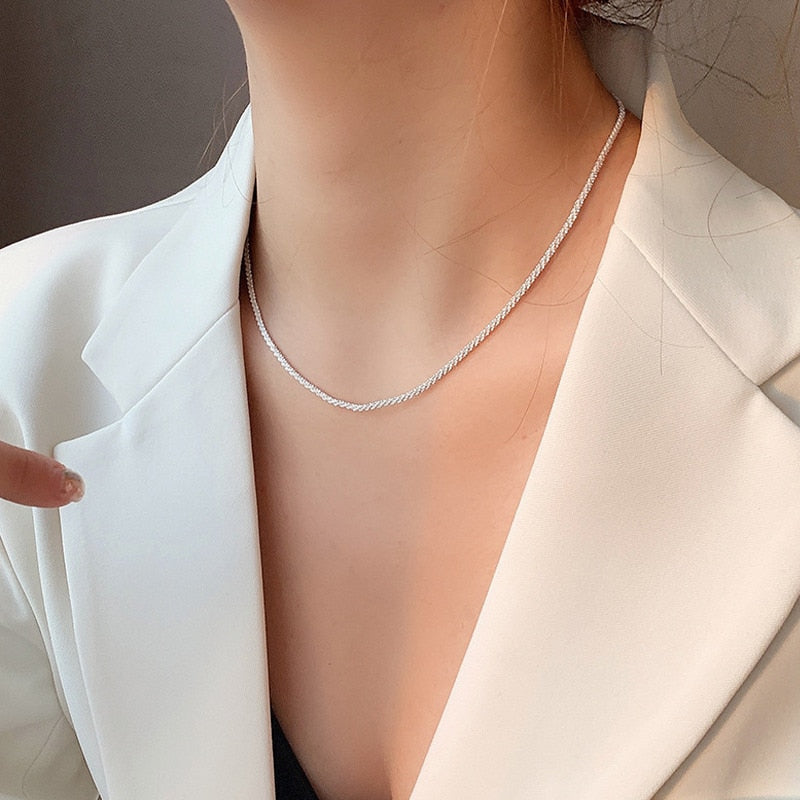 2022 Popular Silver Colour Sparkling Clavicle Chain Choker Necklace Collar For Women Fine Jewelry Wedding Party Birthday Gift