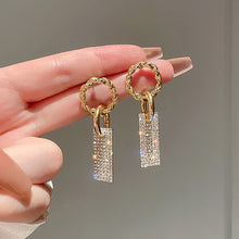 Load image into Gallery viewer, New Trendy Luxury Square Crystal Drop Earrings for Women Brilliant Gold Color Bridal Wedding Jewelry Female Dangle Earrings Gift