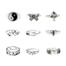Load image into Gallery viewer, Vintage Gothic Skull Flower Angel Rings for Women Hip Hop Silver Color Butterfly Heart Finger Ring Fashion Streatwear Jewelry