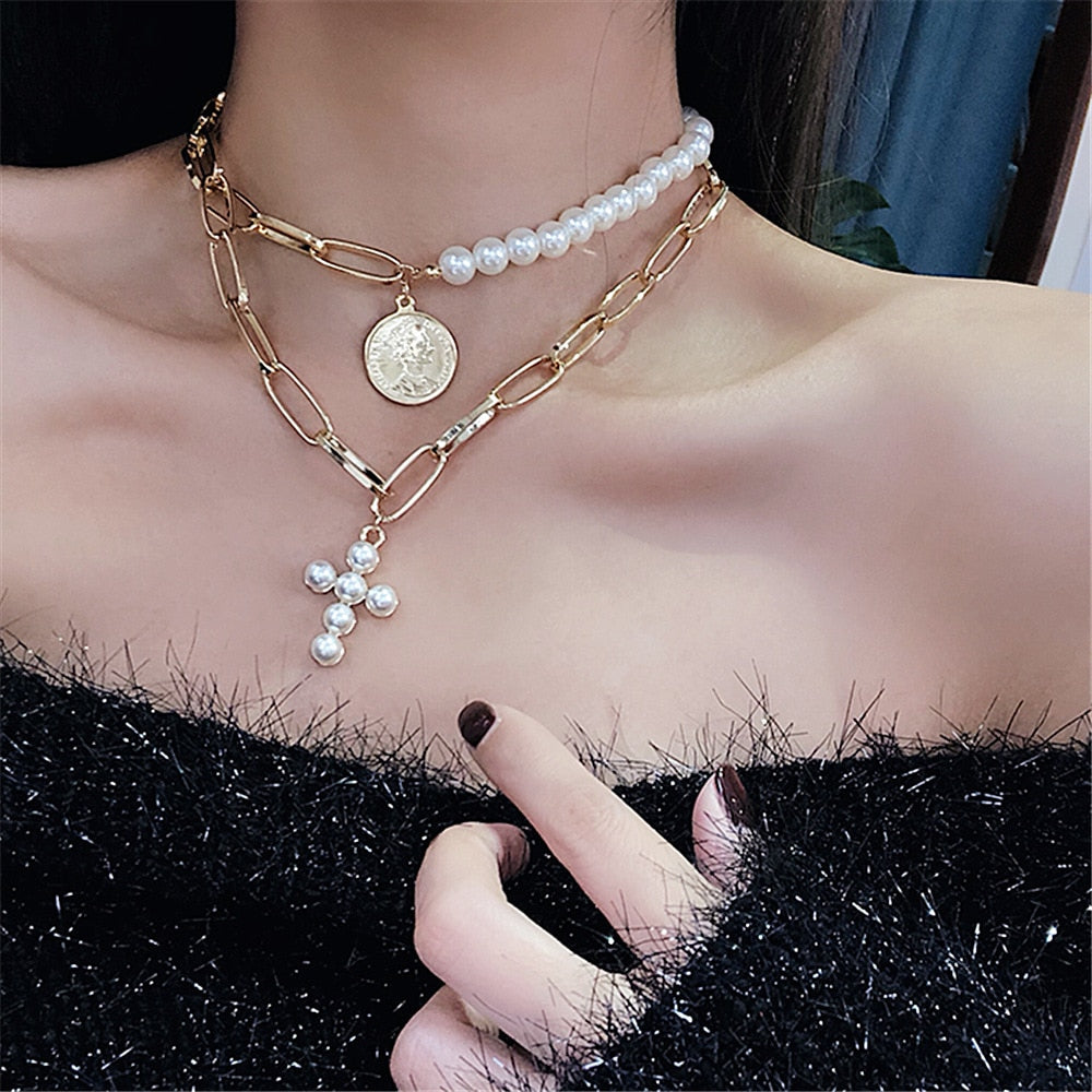 Elegant Big White Imitation Pearl Choker Necklace  Clavicle Chain Fashion Necklace For Women Wedding Jewelry Collar 2022 New
