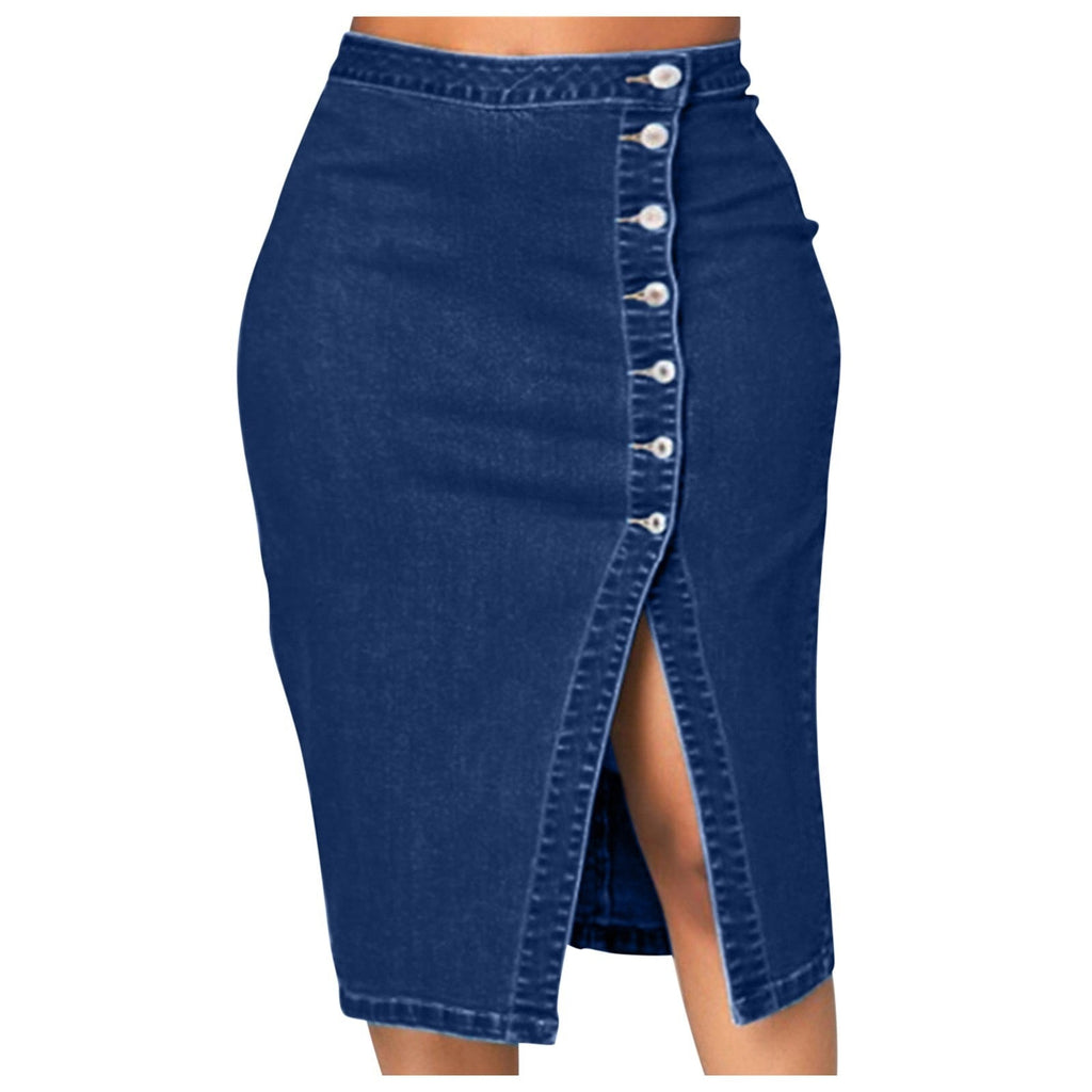 funninessgames  Vintage Jeans Skirts Women Summer  New Style Split Ripped Fashionable Sexy Button Long Retro Old Bag Hip Skirt Denim Skirt