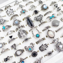 Load image into Gallery viewer, 50Pcs/Lot Bohemia Vintage Silvery Rings for Women Men Mix Size Crown Elephant Butterfly Finger Ring Party Jewelry Gift Wholesale