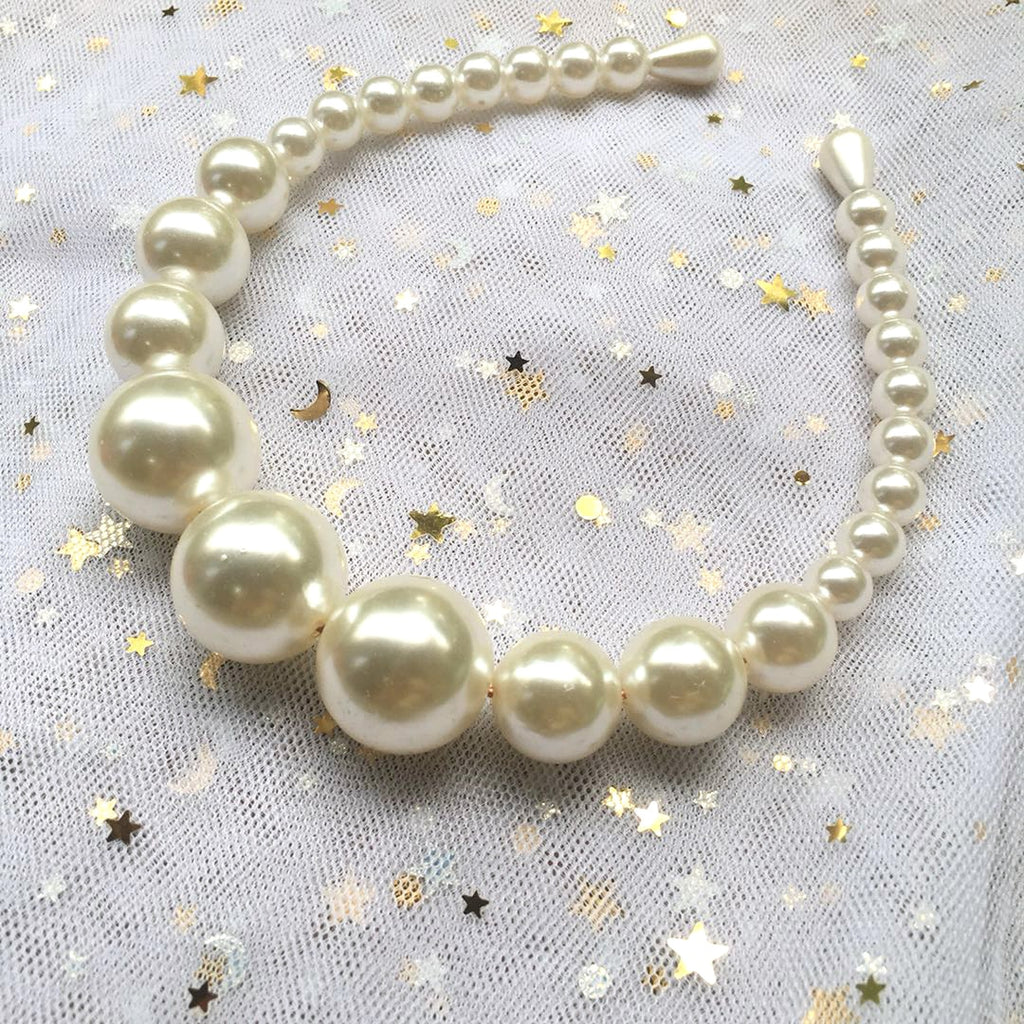Oversize Large Ivory white Pearl Headband Full Pearl Women Hair Band Crown Trendy Bridal Headwear Hair Accessories