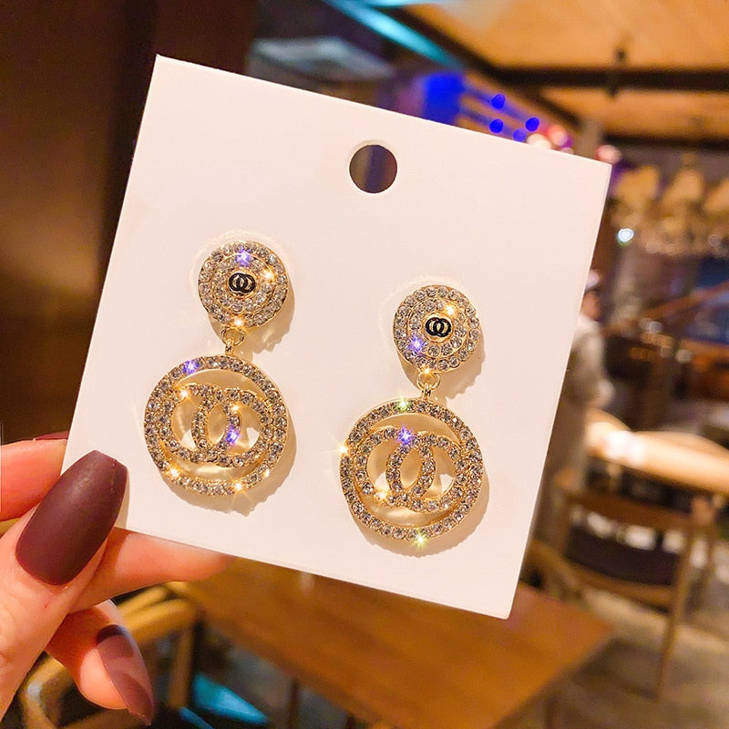 2022 New Opal Crystal Pendant Earrings for Women Simple Classic Letters Hypoallergenic Korean Earrings Jewelry Accessories Gifts
