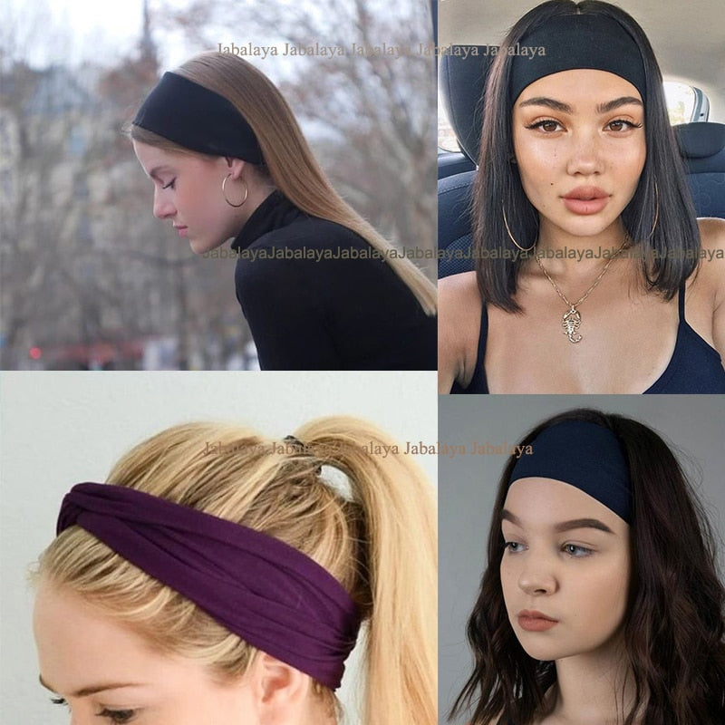 Women Headband Solid Color Wide Turban Twist Knitted Cotton Sport Yoga Hairband Twisted Knotted Headwrap Hair Accessories