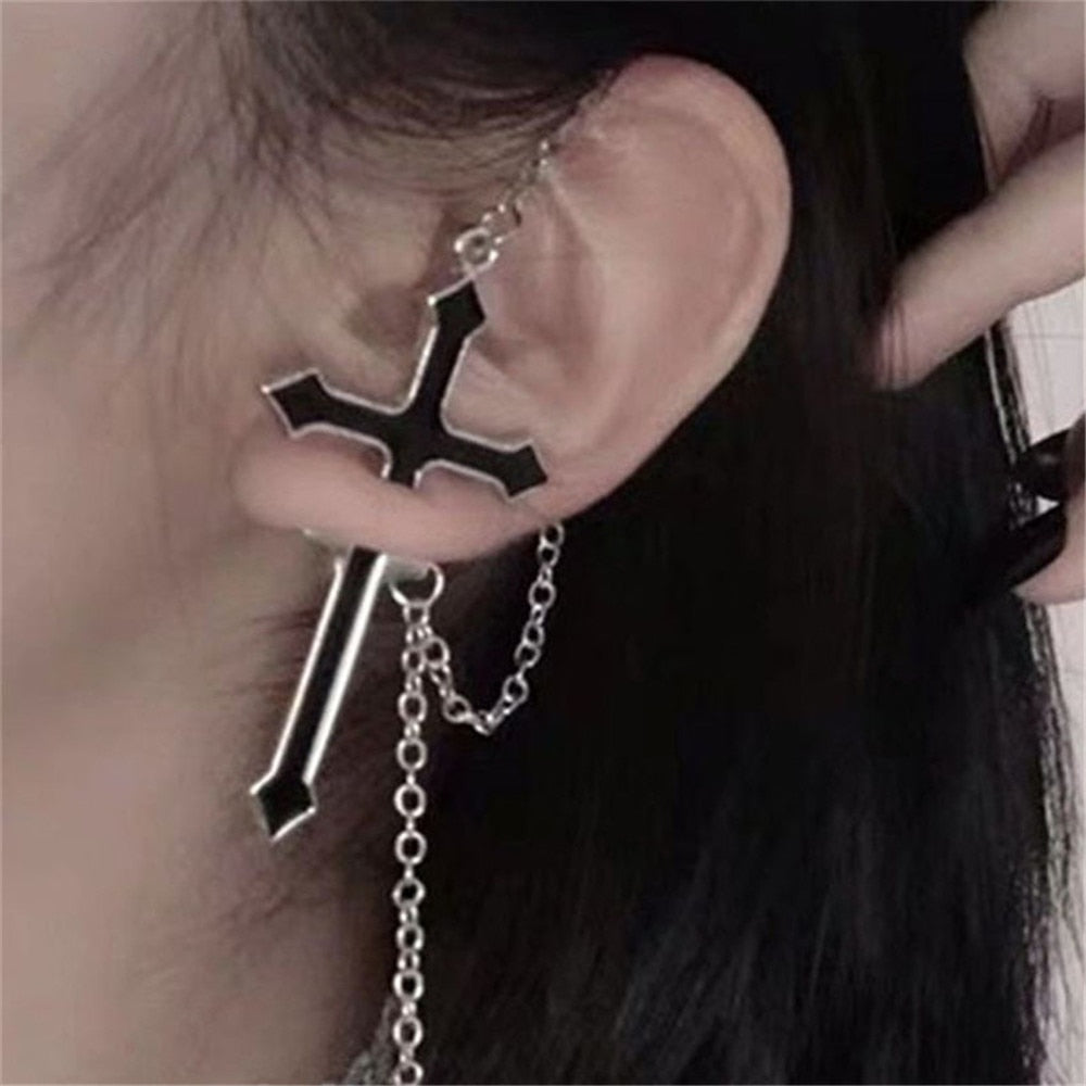 Vintage Black Big Cross Opening Rings For Women Party Jewelry Men Trendy Gothic Metal Color Finger Ring Halloween Gifts Anillos