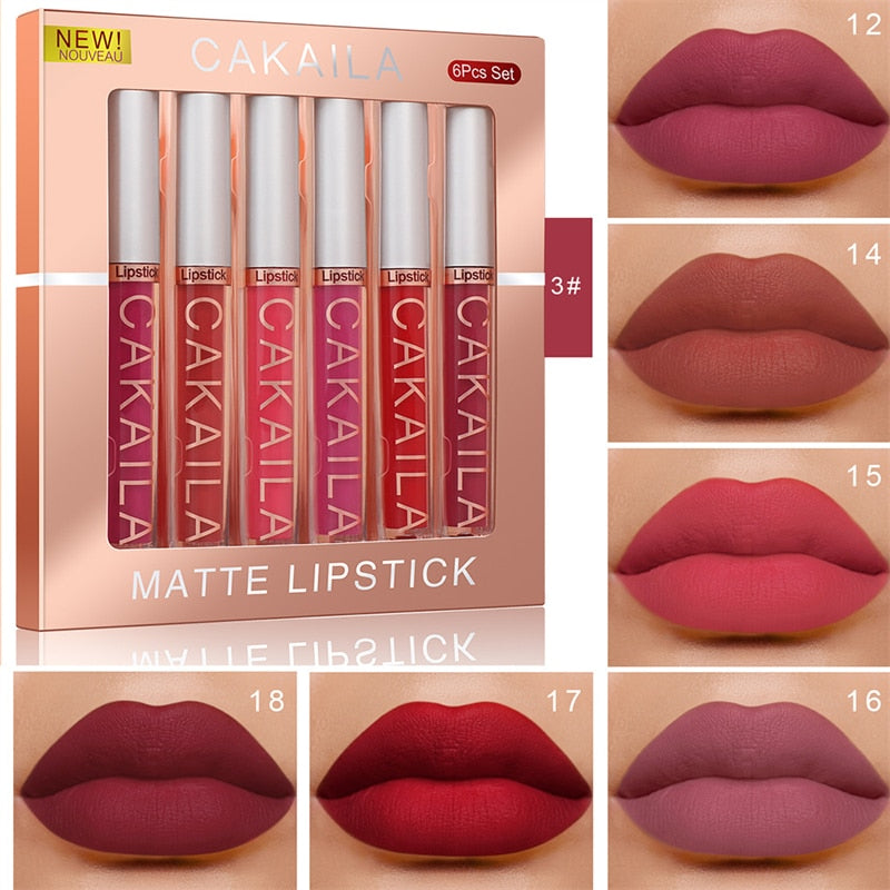 6Pcs/Set Waterproof Lipstick Sexy Vampire Lip Stick Matte Velvet Lipsticks Lips Makeup Cosmetics Labiales Matte Lip Gloss