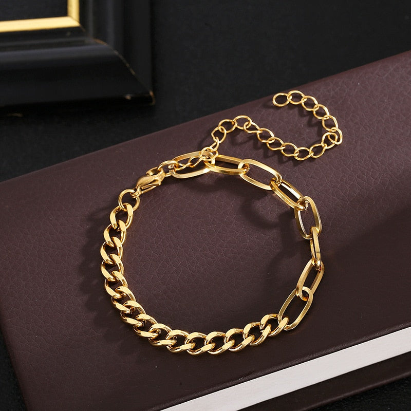 New Design Fashion Stainless Steel Link Chain Bracelets For Women Girl Men Gold Color Hiphop/Rock Adjustable Bracelet Jewelry